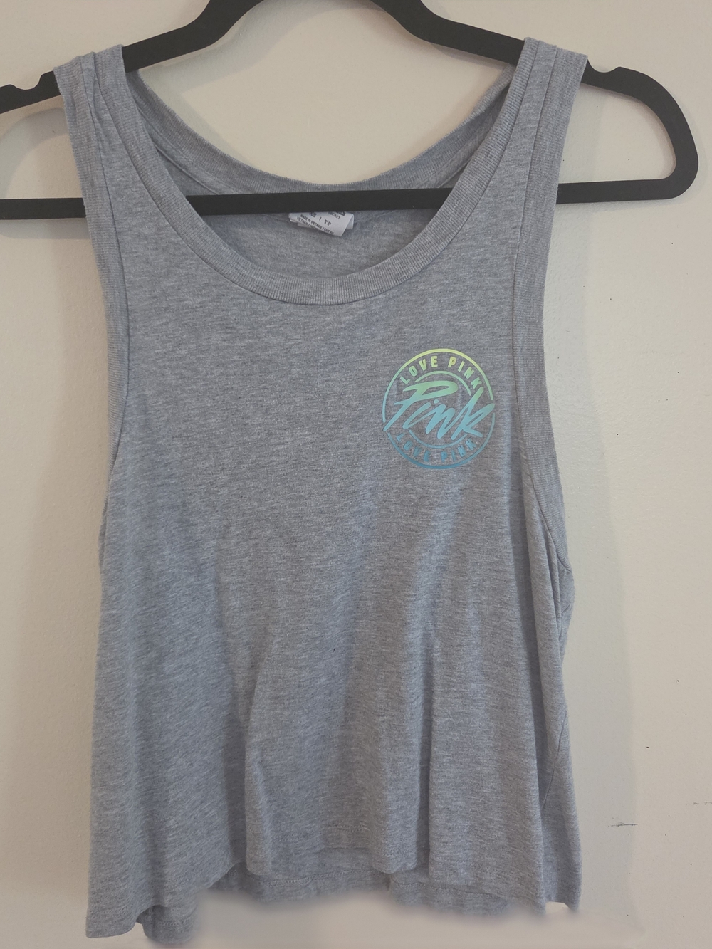PINK Victoria's Secret Grey Tank with Teal & Neon Yellow Logo